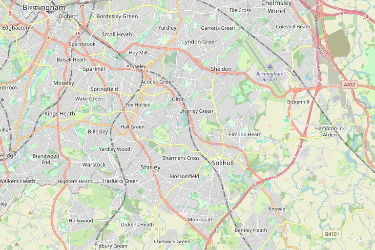 Map of Solihull and the surrounding area